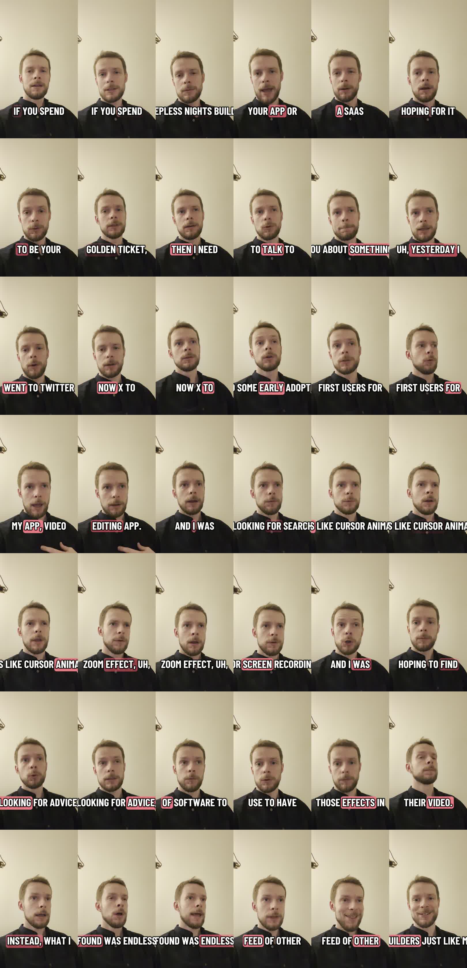 Contact sheet from the user acquisition video