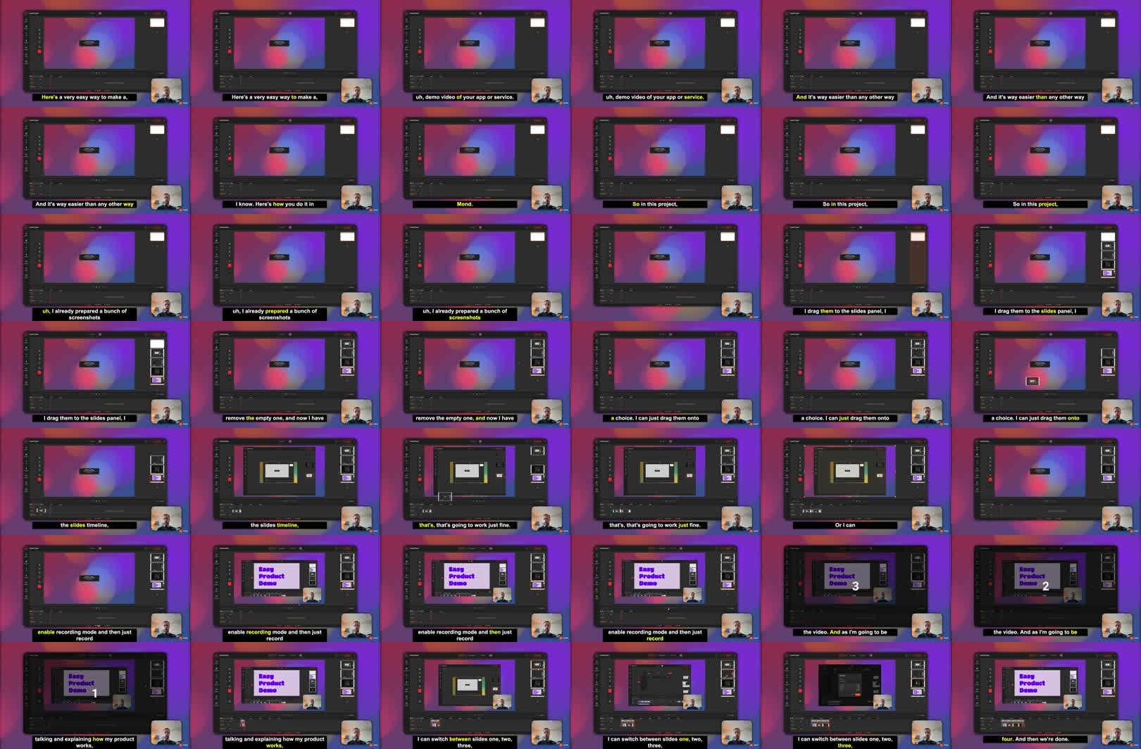 Contact sheet from the SaaS demo video tutorial