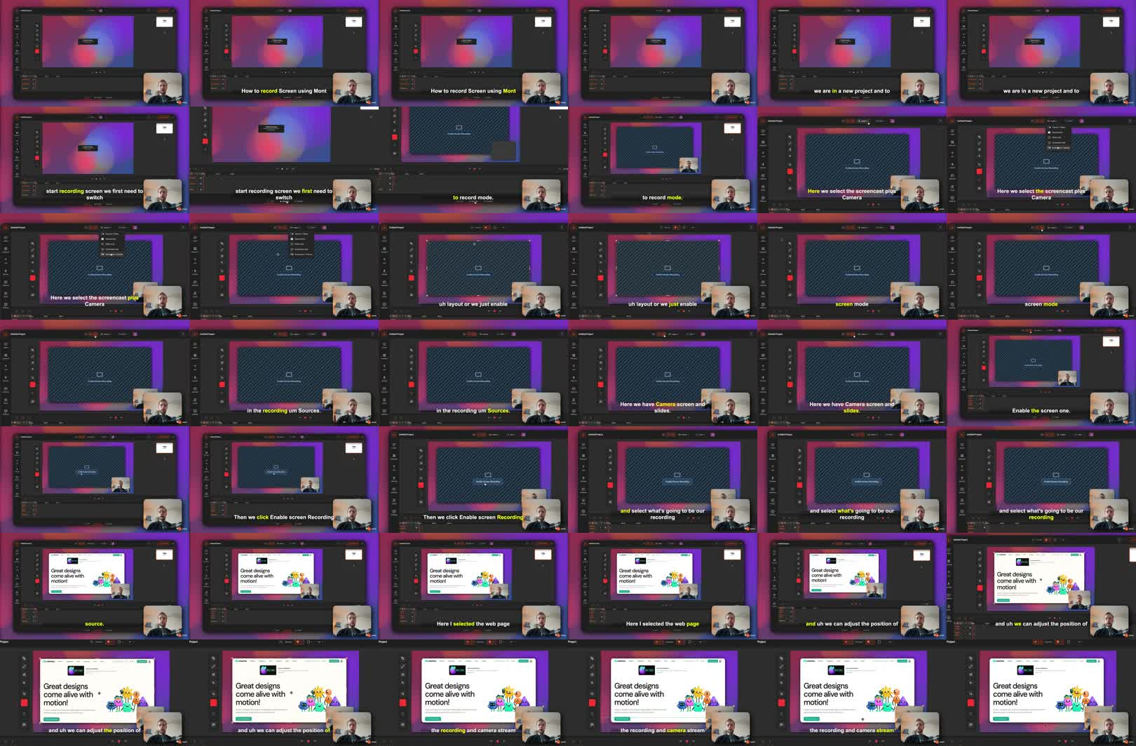 Contact sheet from the Mont screen recording tutorial